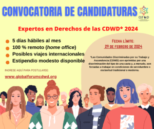 Convocatoria global de candidaturas para “Expertos en Derechos” de las Comunidades Discriminadas por su Trabajo y Ascendencia