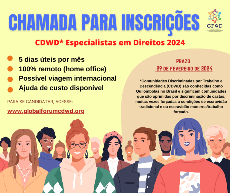 Chamada para inscrições para “Especialistas em Direitos” de Comunidades Discriminadas por Trabalho e Descendência na América Latina e no Caribe